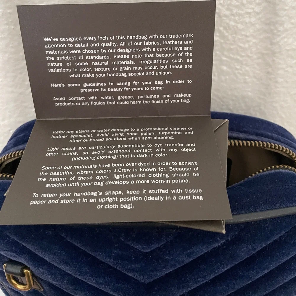 J.Crew Signet Camera Bag Navy Blue Velvet Chevron Quilted Crossbody H4031